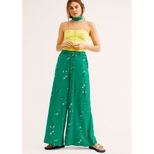 Free People Bennie Green Floral Wide Leg Pants